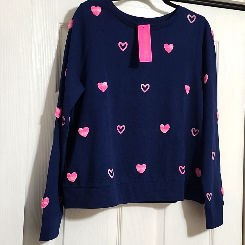 Lilly Pulitzer Navy and Pink Heart Sweatshirt